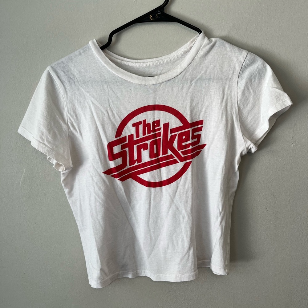 White T-Shirt with Red The Strokes Logo